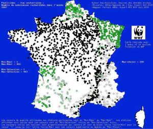Mapa de la contaminación de las aguas subterráneas en Francia (pesticidas)