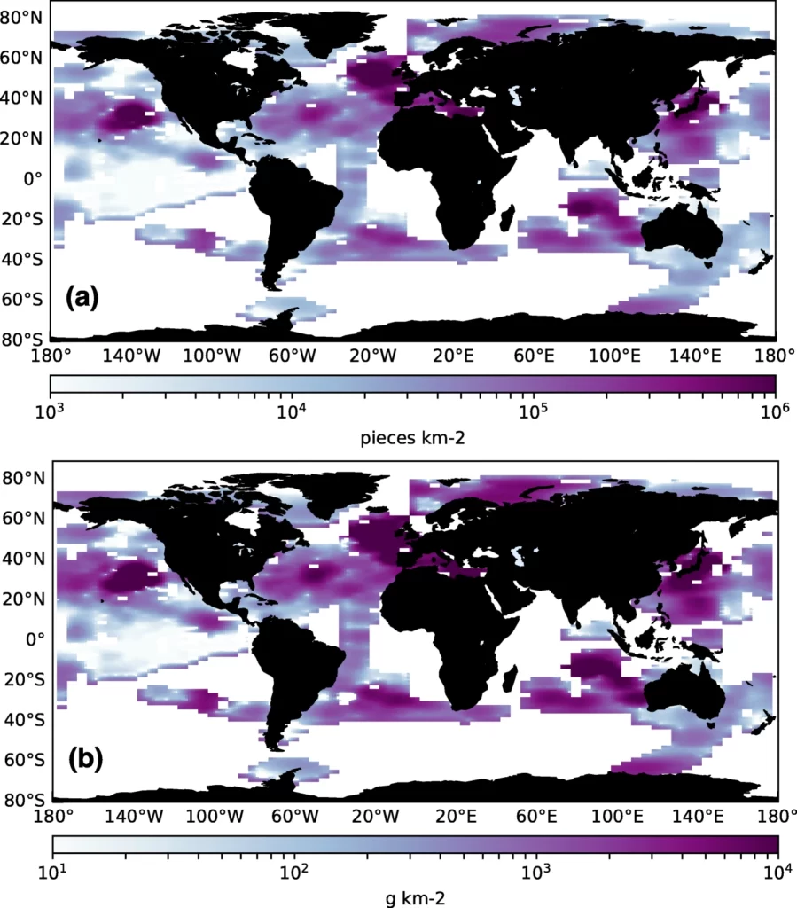 carte des microplastiques dans les océans